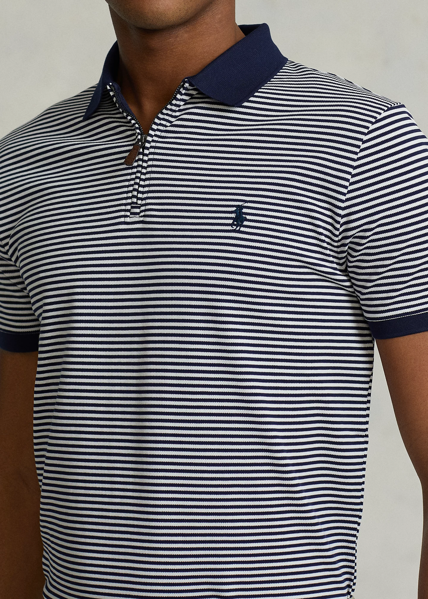 Custom Slim Stretch Mesh Zip Polo Shirt