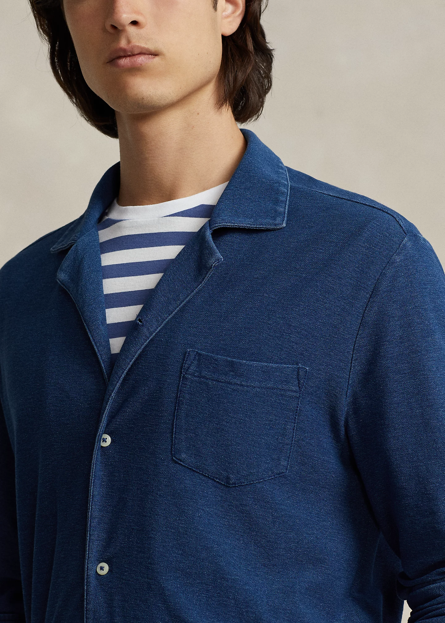 Indigo-Dyed Mesh Camp Shirt