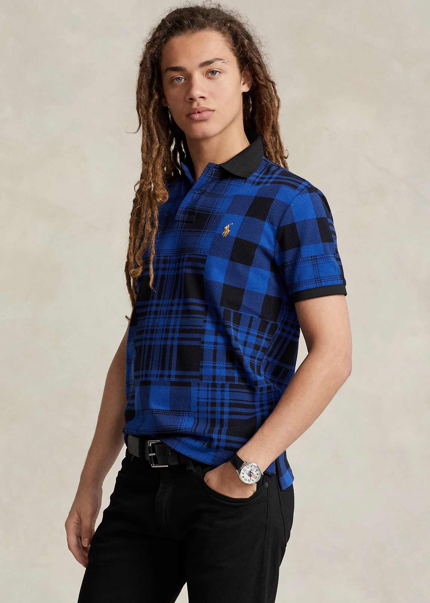 Custom Slim Plaid Mesh Polo Shirt