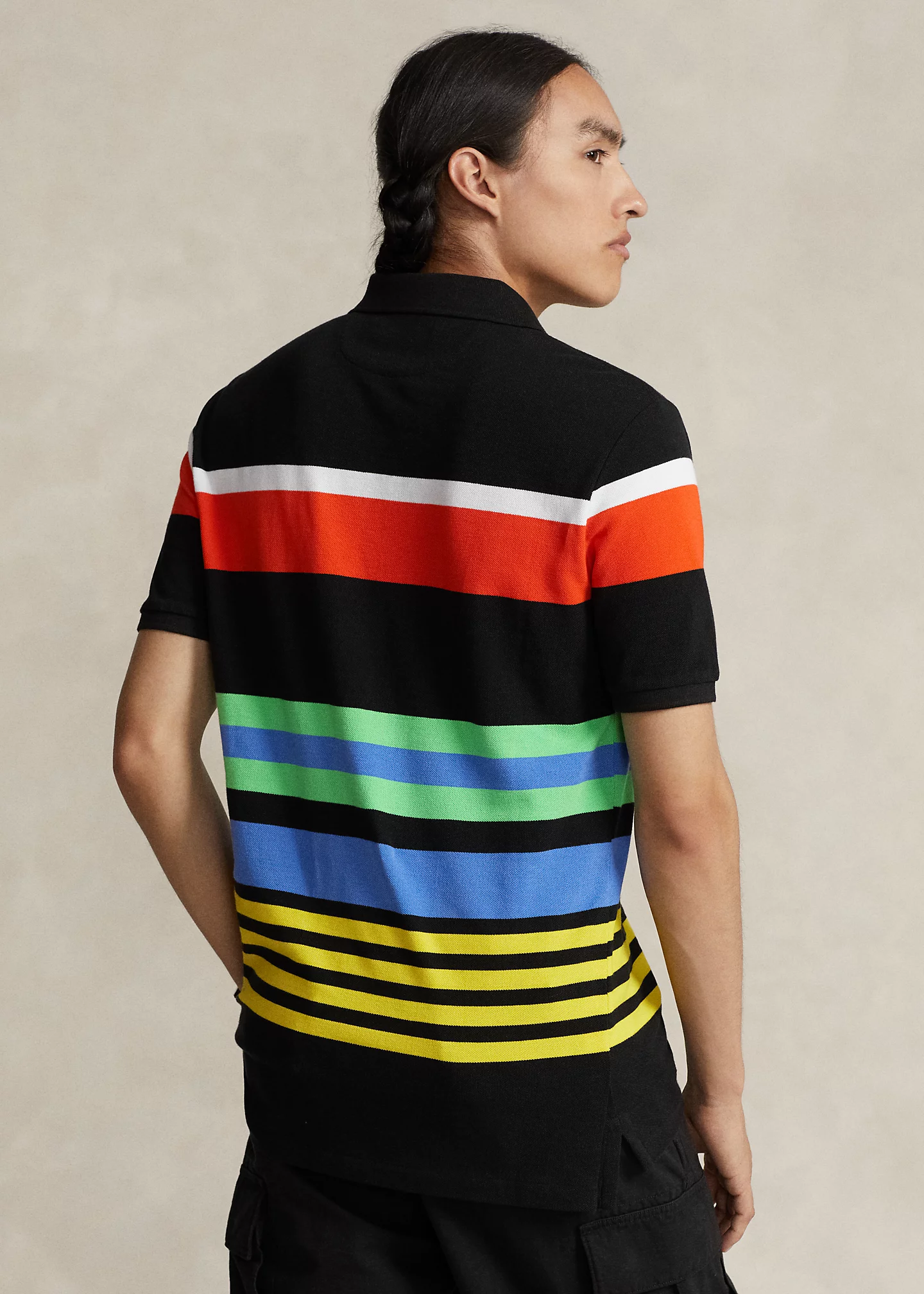 Classic Fit Striped Mesh Polo Shirt