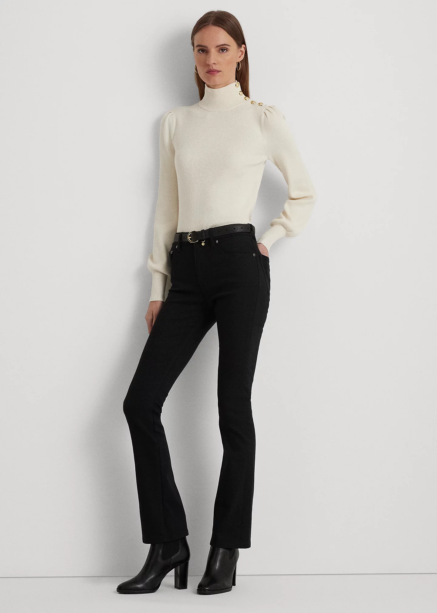 Button-Trim Mockneck Sweater
