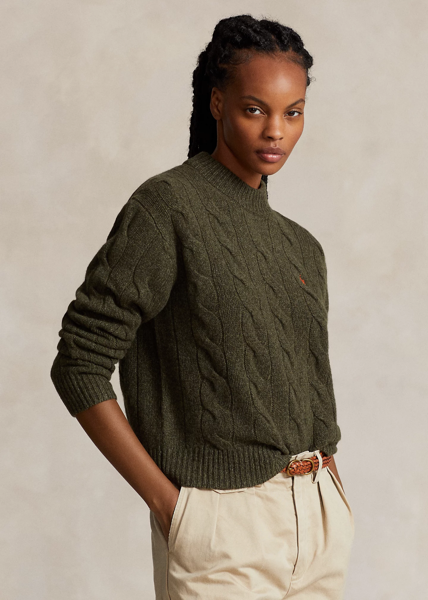 Cable Wool-Cashmere Mockneck Sweater