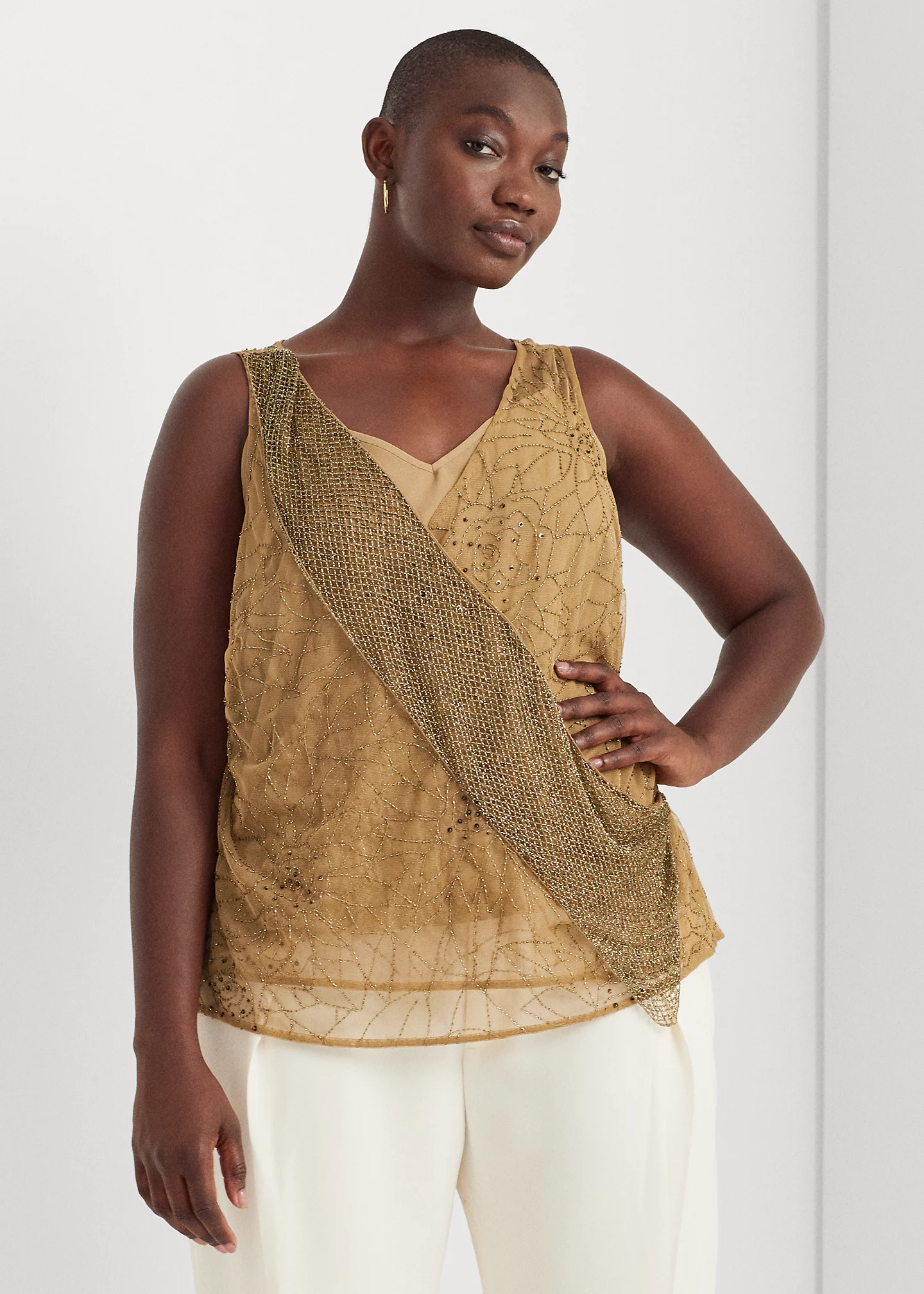 Beaded Tulle Sleeveless Blouse