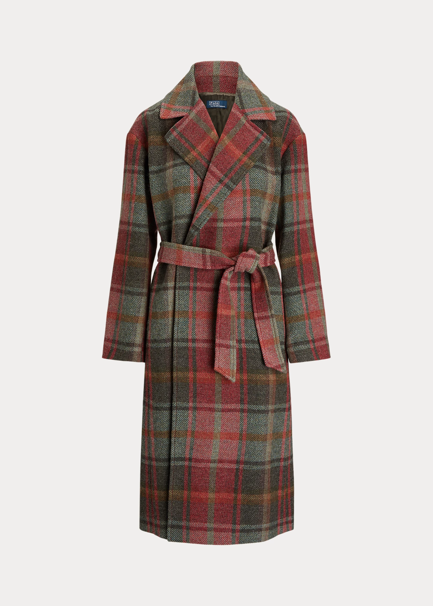 Plaid Wool-Blend Twill Wrap Coat