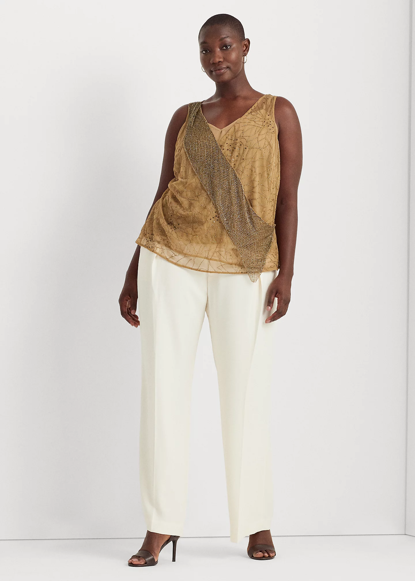 Beaded Tulle Sleeveless Blouse