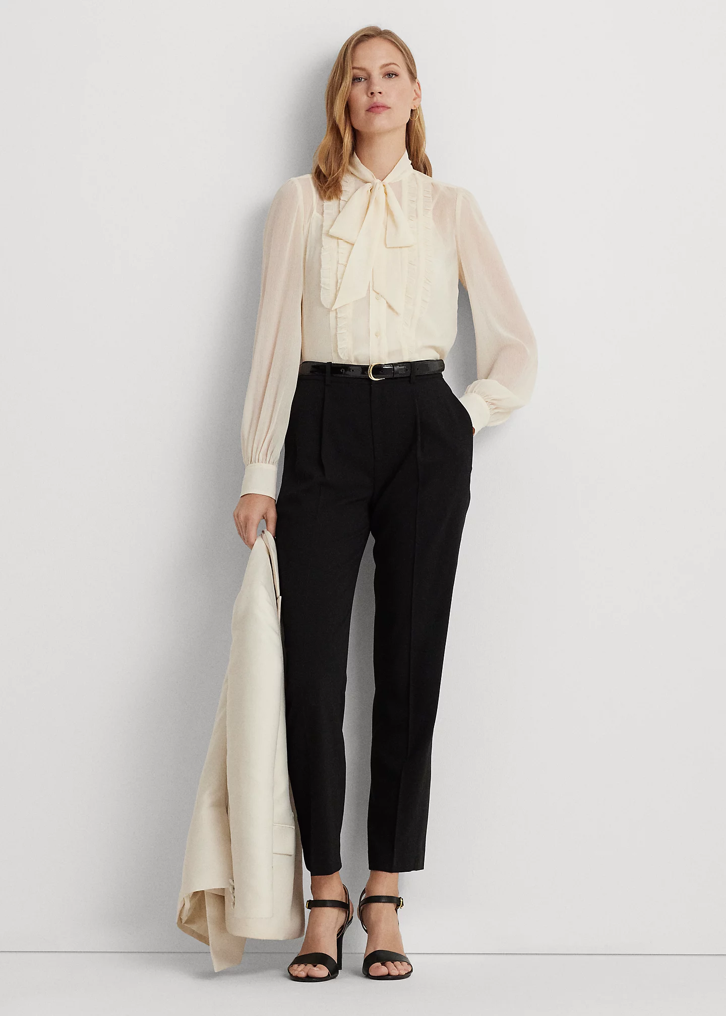 Satin-Stripe Wool Crepe Straight Pant