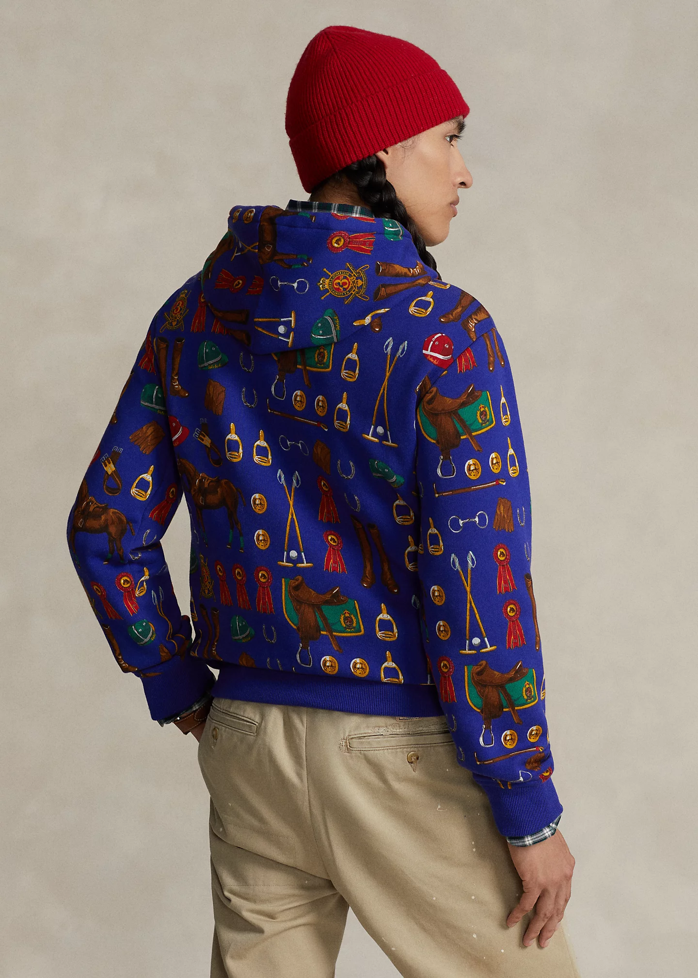 Equestrian-Print Fleece Hoodie
