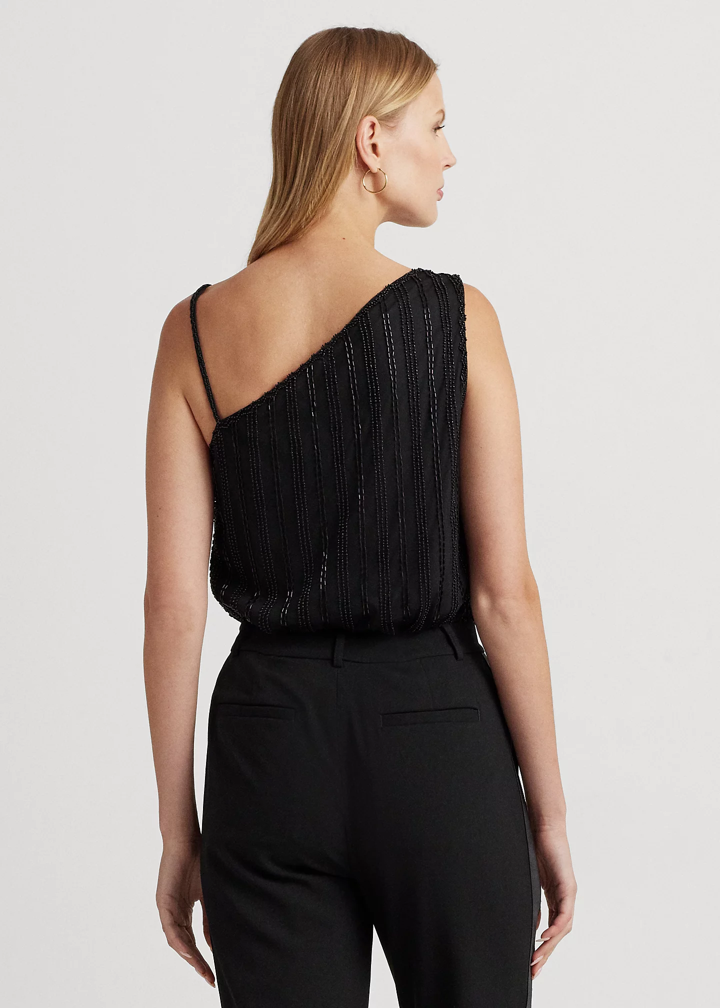 Beaded Mesh One-Shoulder Camisole