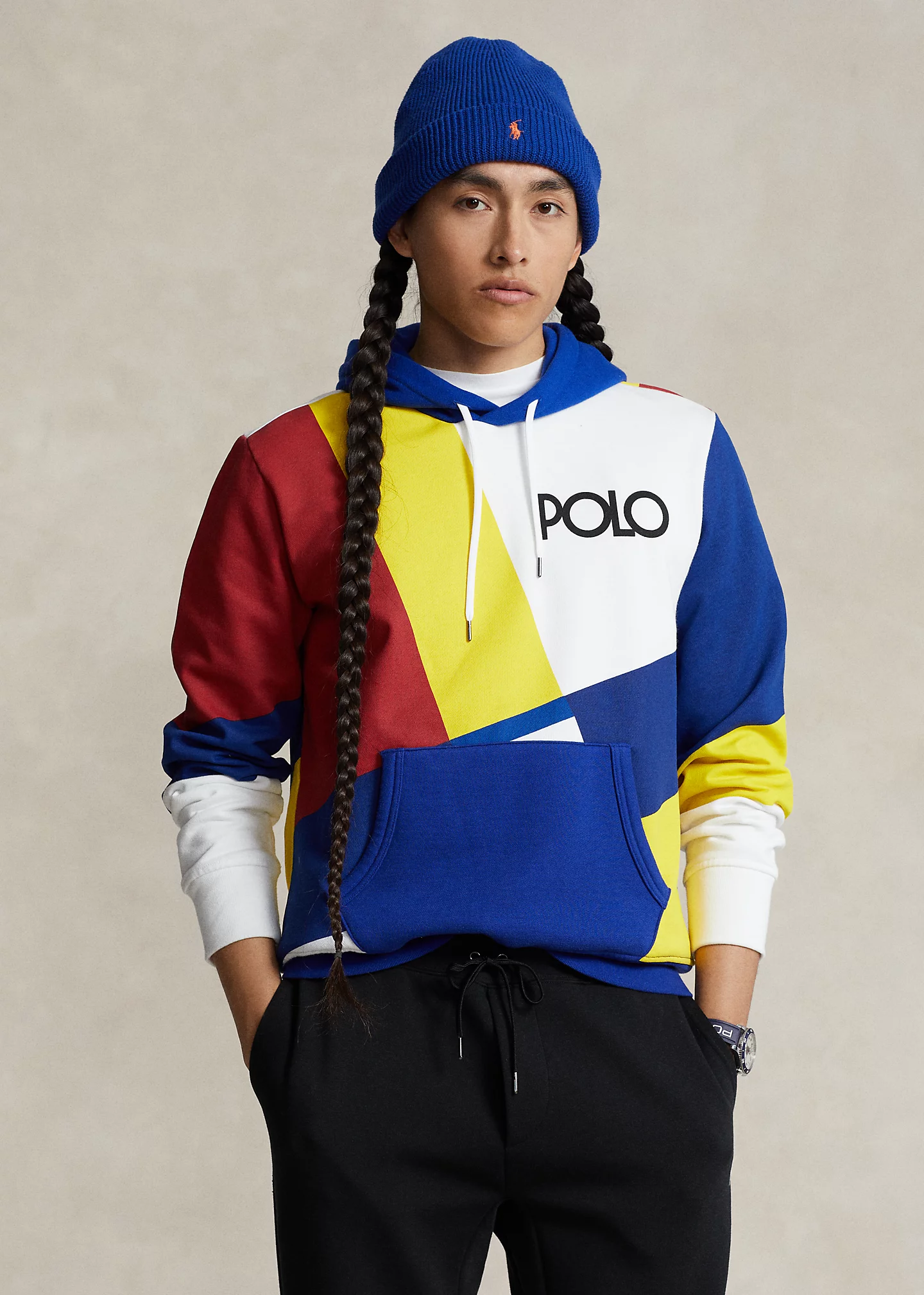 Logo Color-Blocked Brushed Fleece Hoodie