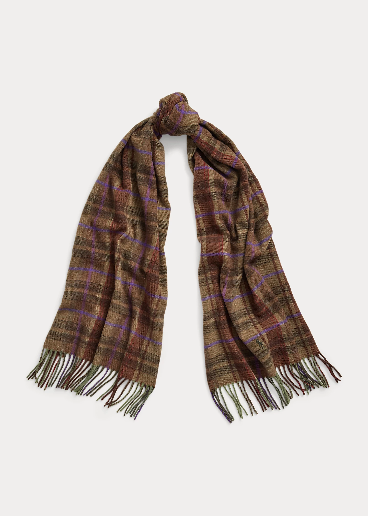 Plaid Fringe-Trim Wool-Cashmere Scarf