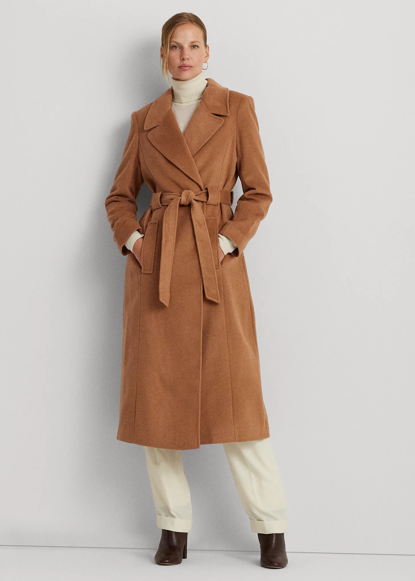 Belted Wool-Blend Wrap Coat
