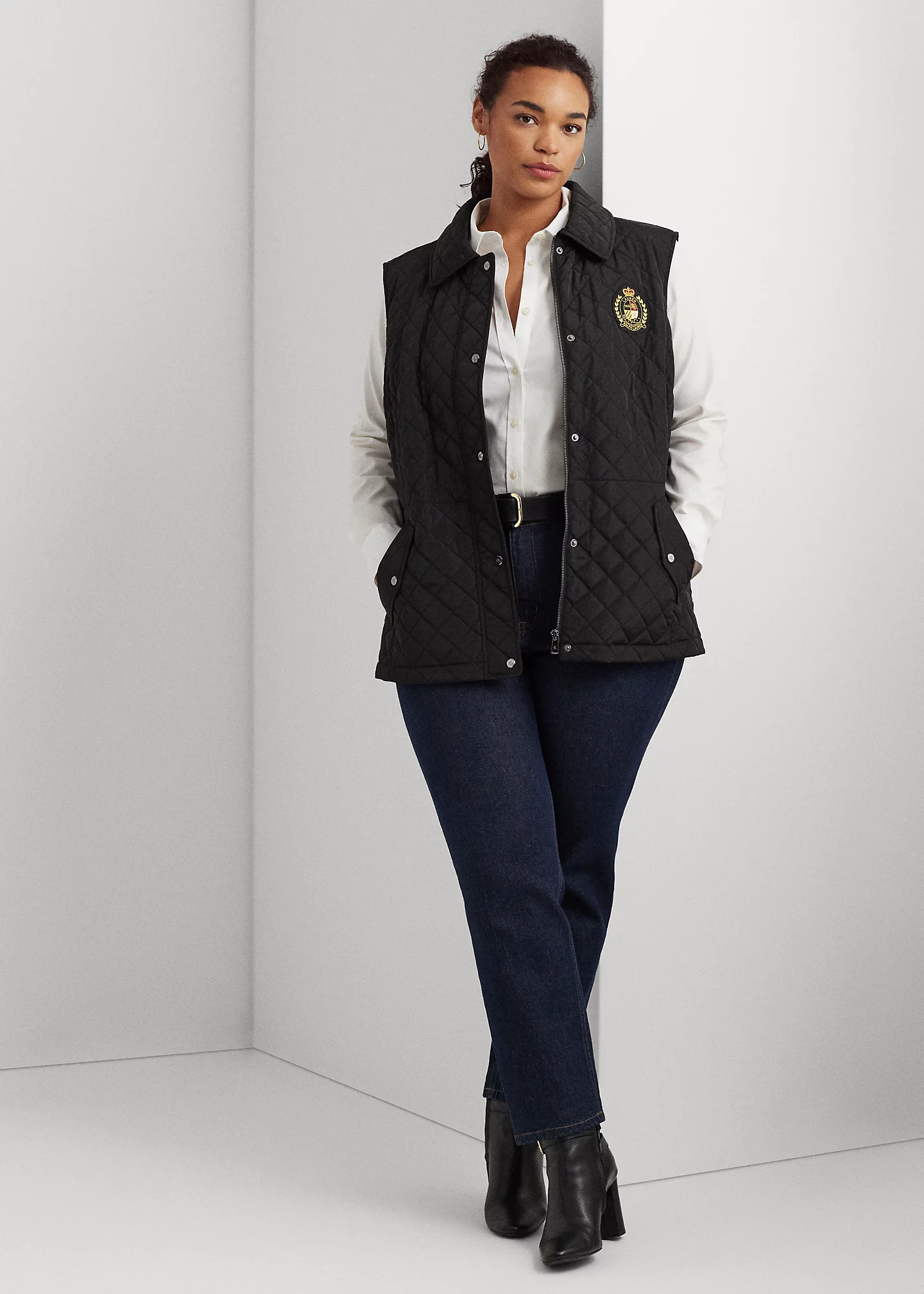 Crest-Patch Diamond-Quilted Vest