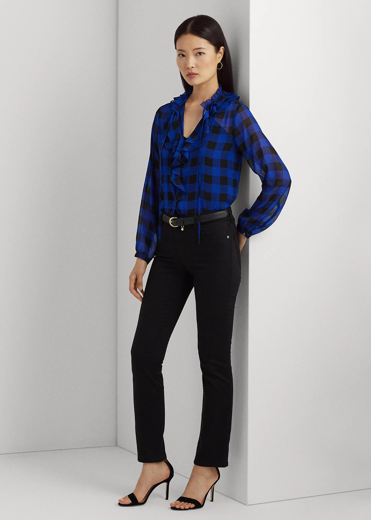 Buffalo Check Ruffled Georgette Blouse