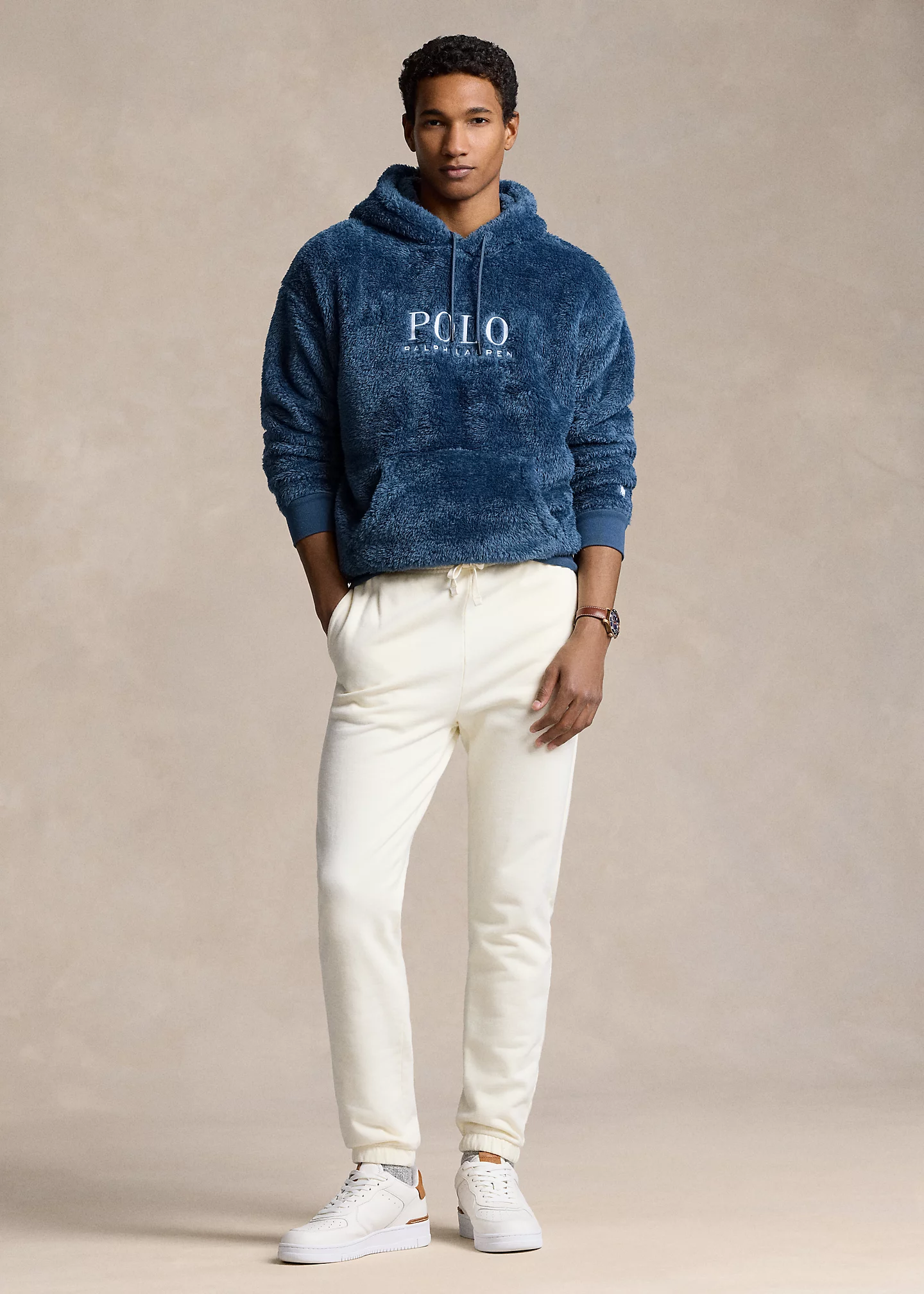 Embroidered-Logo Pile Fleece Hoodie