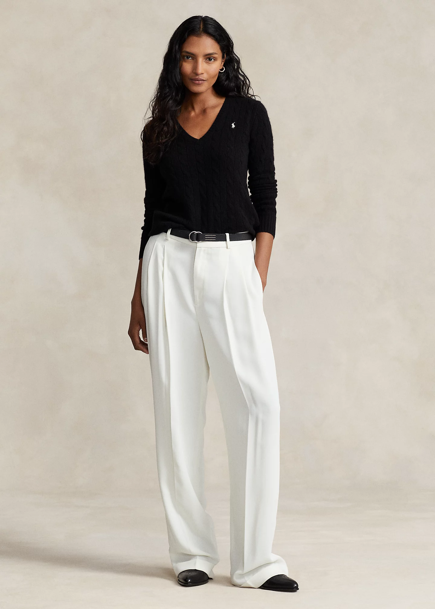 Cable-Knit Wool-Cashmere V-Neck Sweater