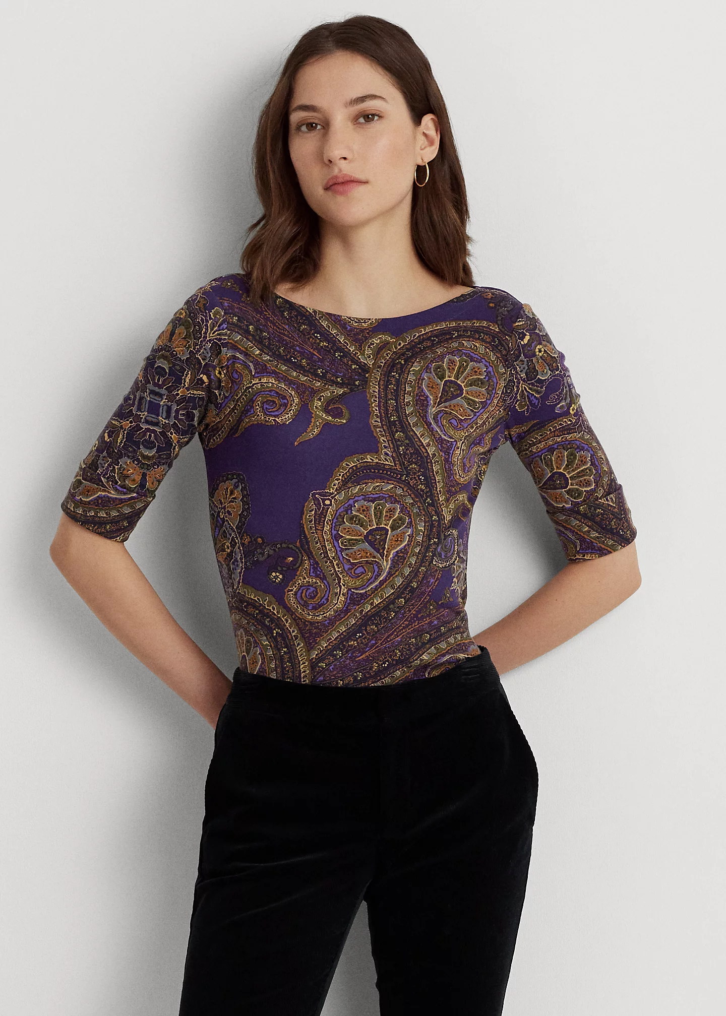 Paisley Stretch Cotton Boatneck Tee