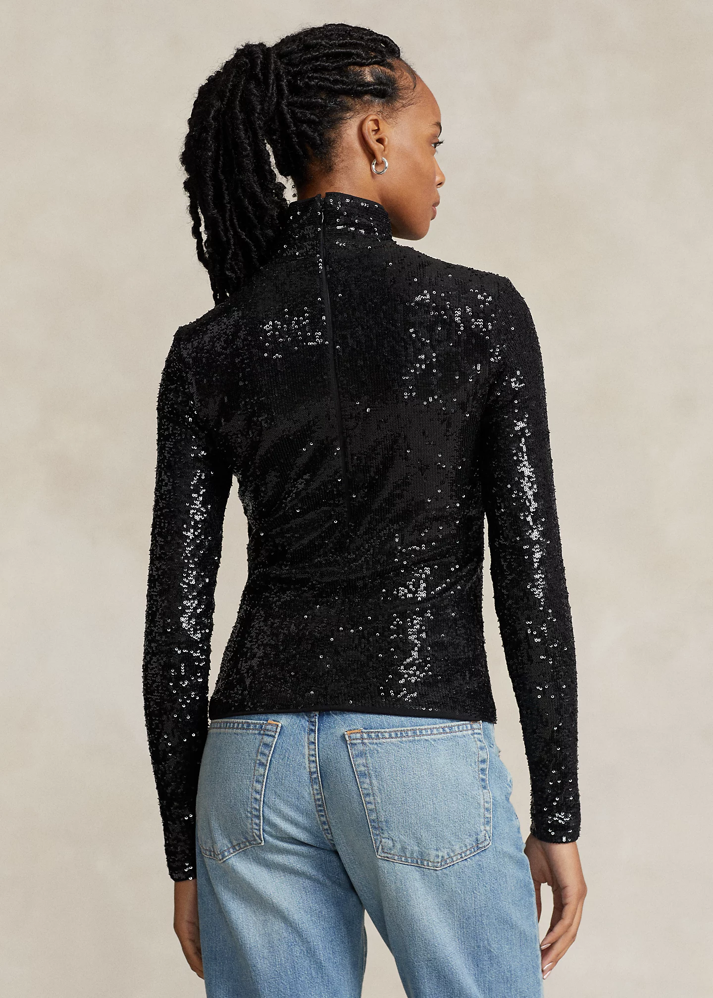Sequined Jersey Turtleneck