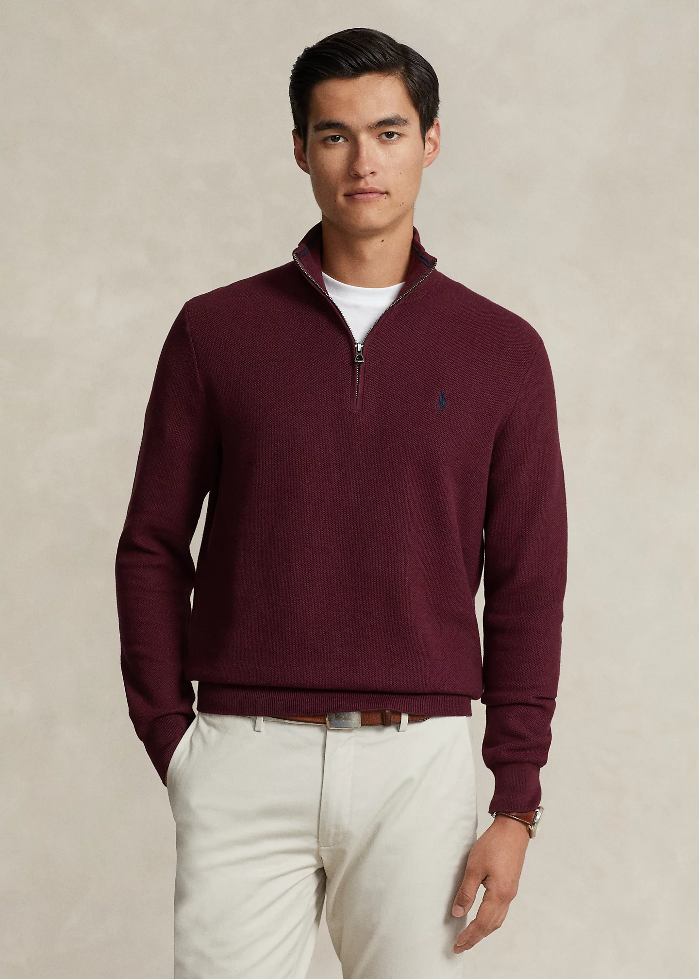 Mesh-Knit Cotton Quarter-Zip Sweater