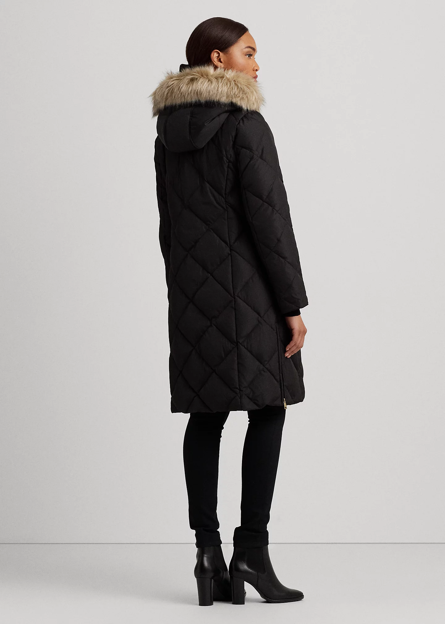 Faux-Fur-Trim Hooded Down Coat