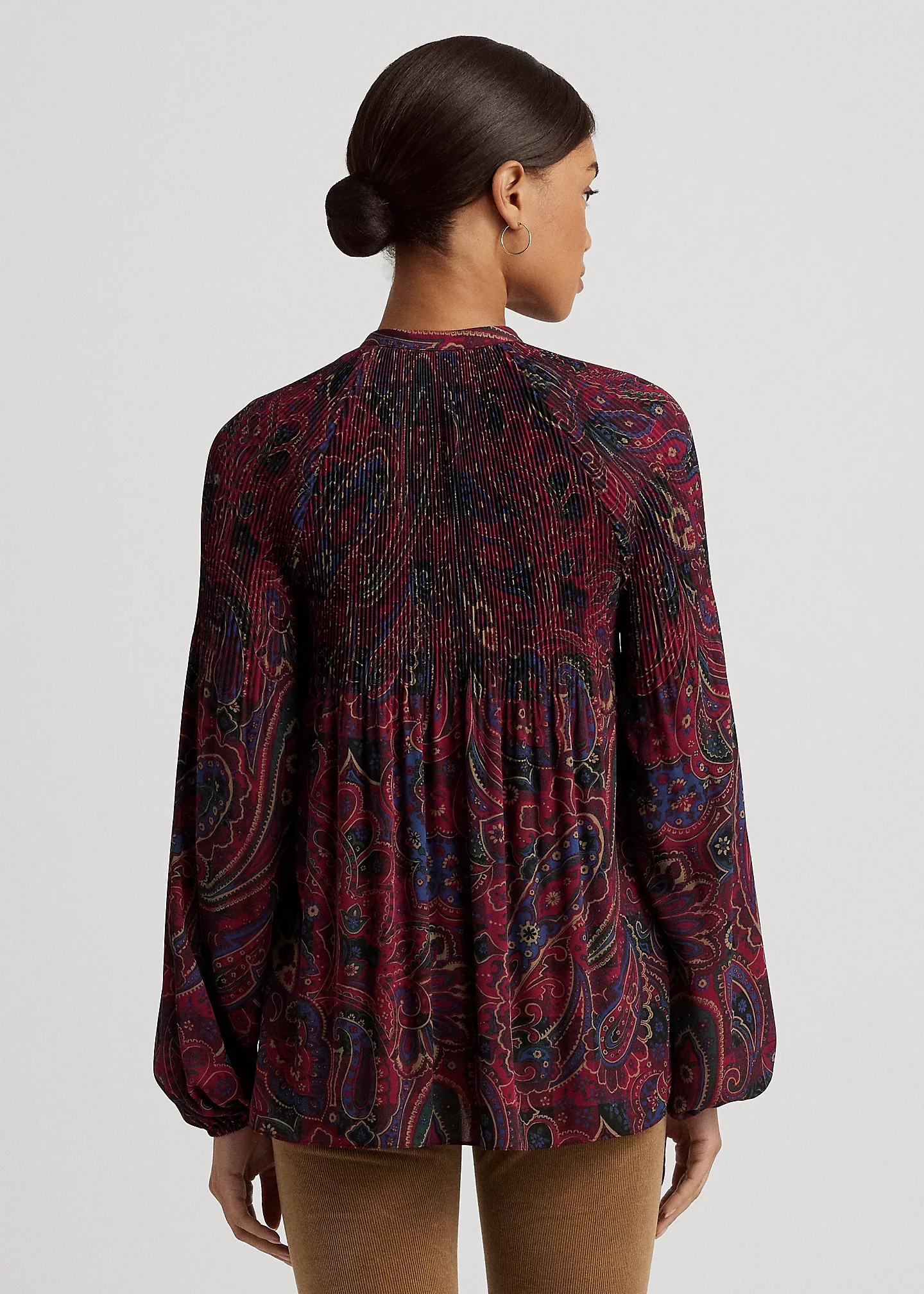 Checked Paisley Pleated Georgette Blouse