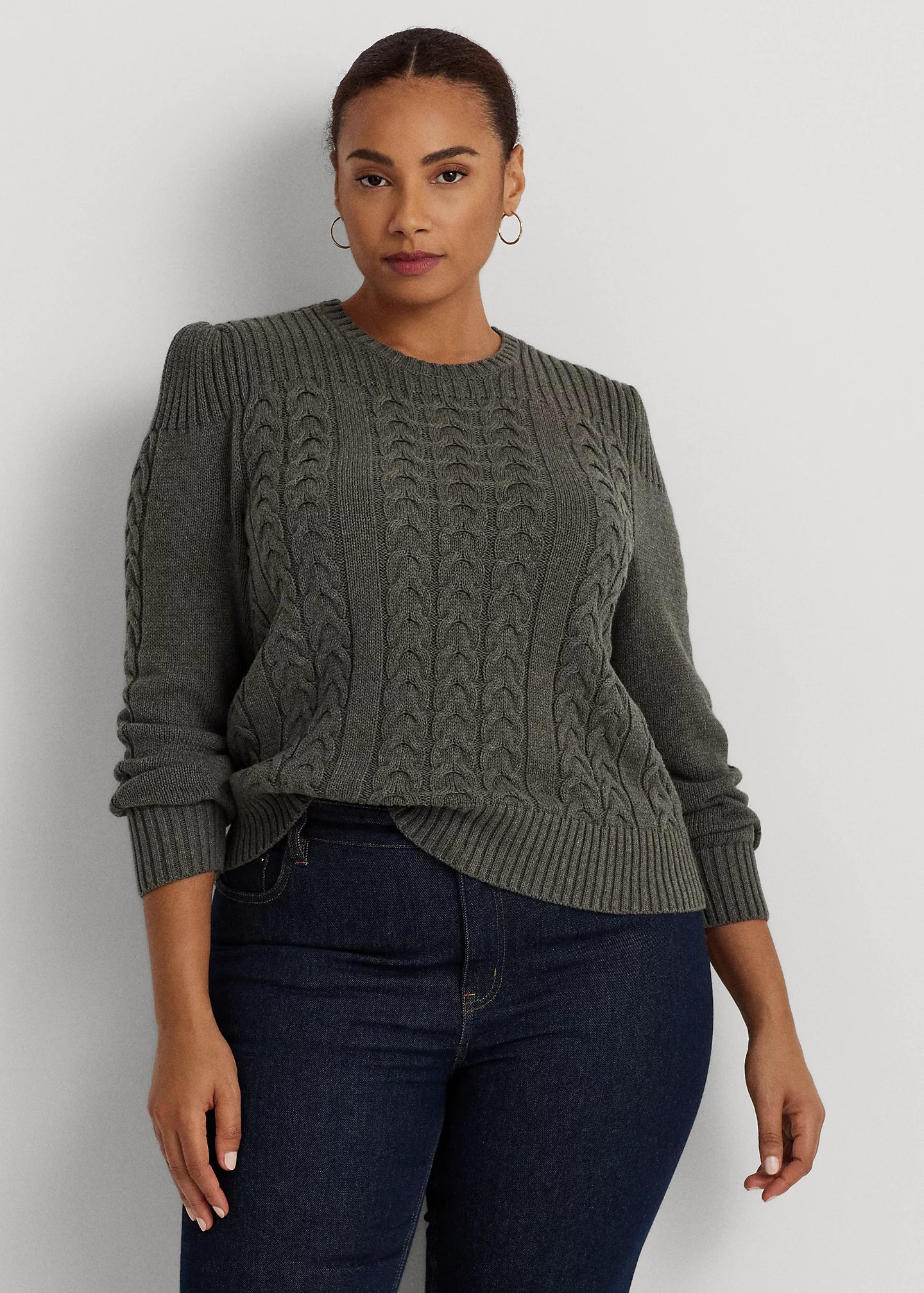 Cable-Knit Puff-Sleeve Sweater