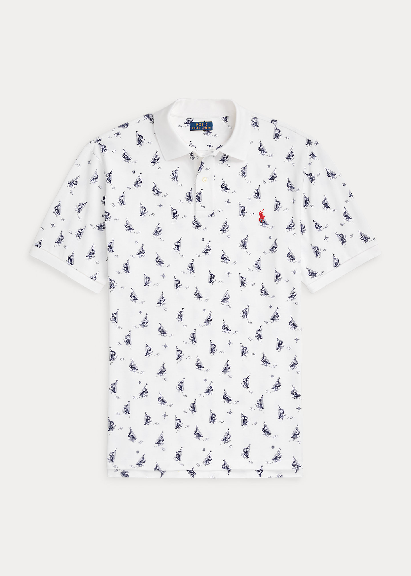 Sailboat-Print Mesh Polo Shirt