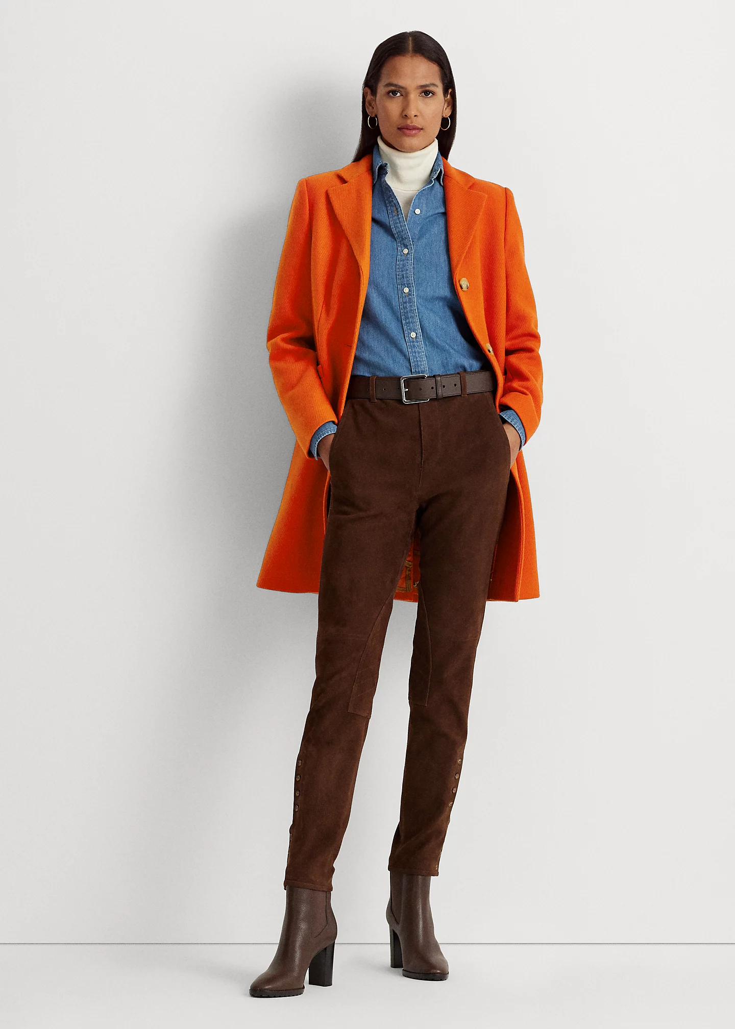 Wool-Blend Twill Reefer Coat