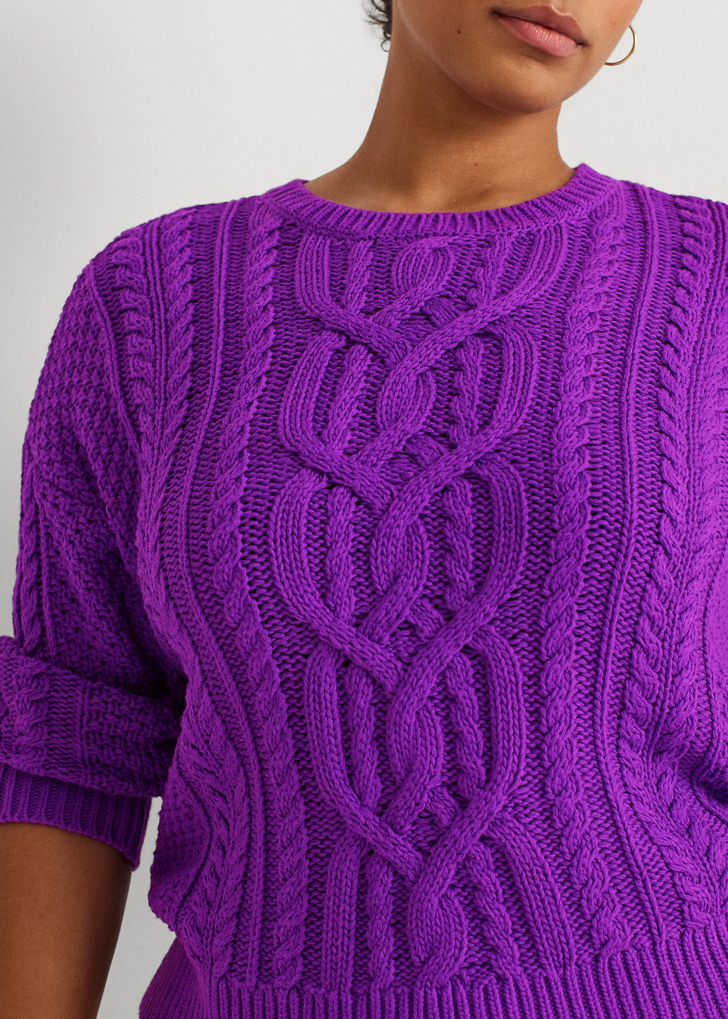 Cable-Knit Cotton Crewneck Sweater