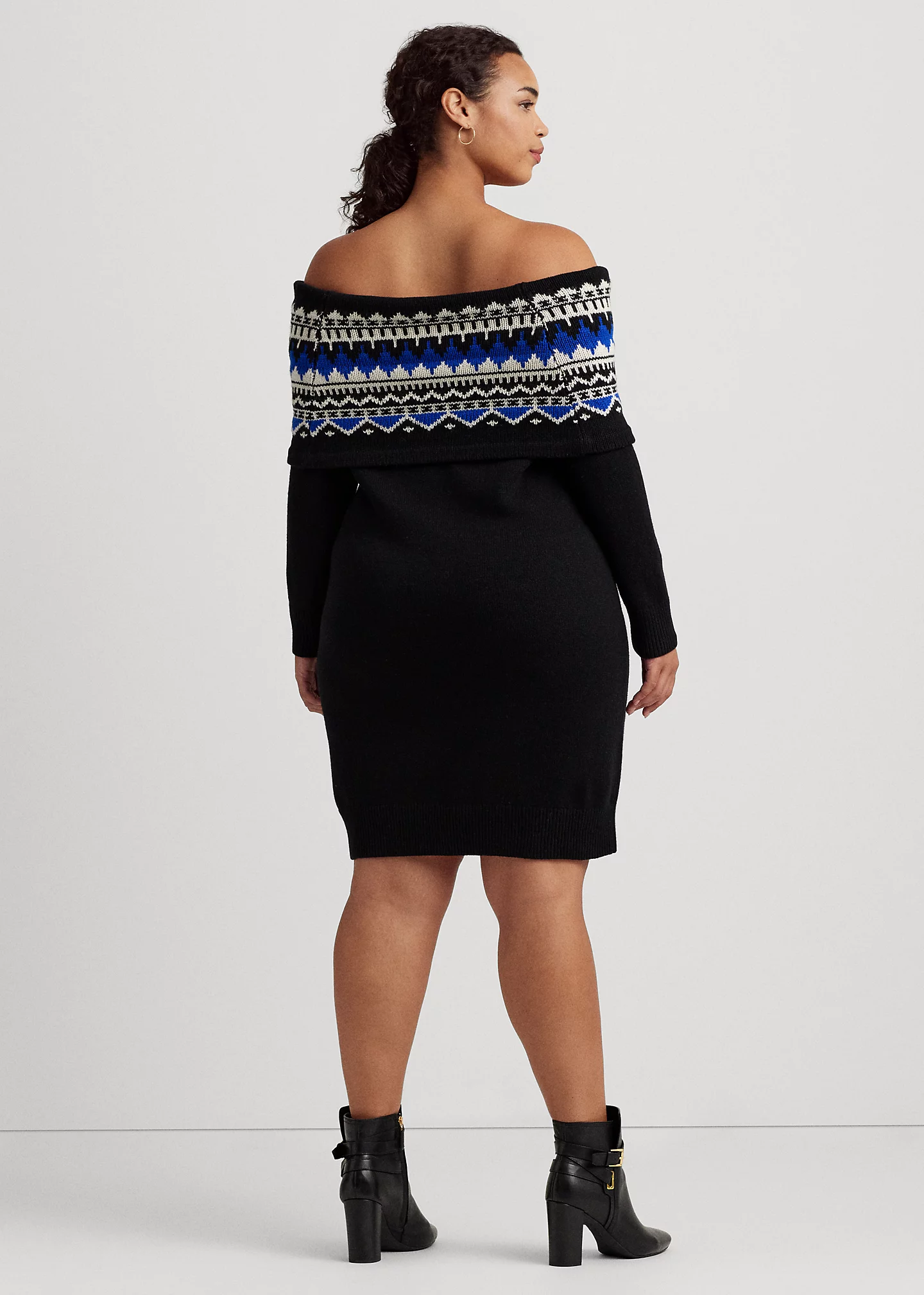 Fair Isle Off-the-Shoulder Sweater Dress
