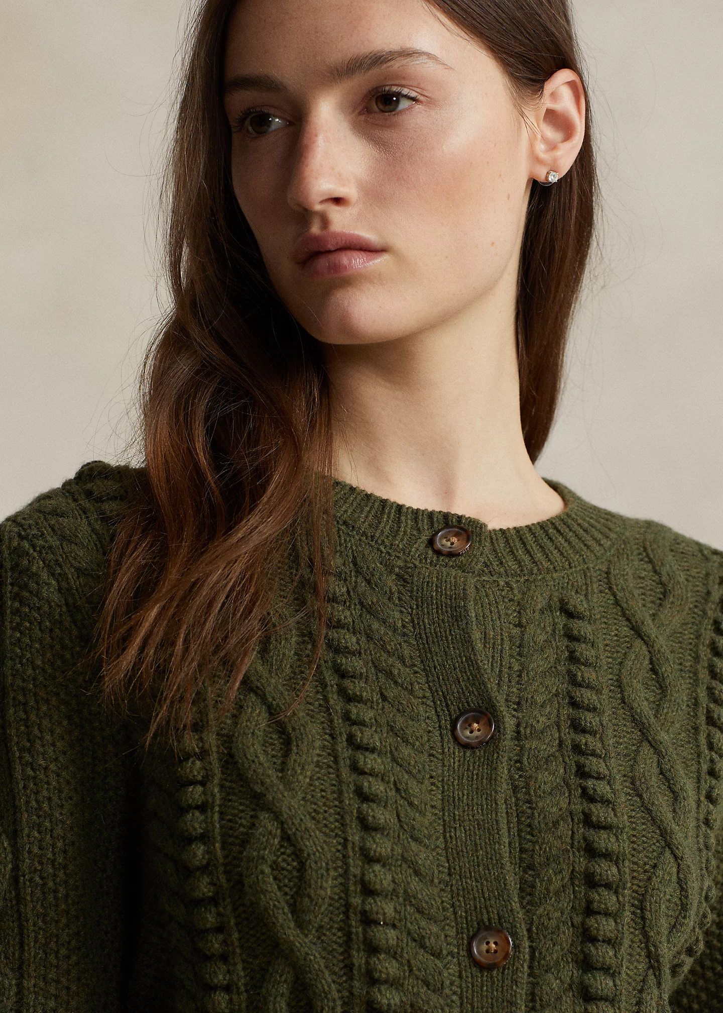 Aran Blouson-Sleeve Wool-Blend Cardigan