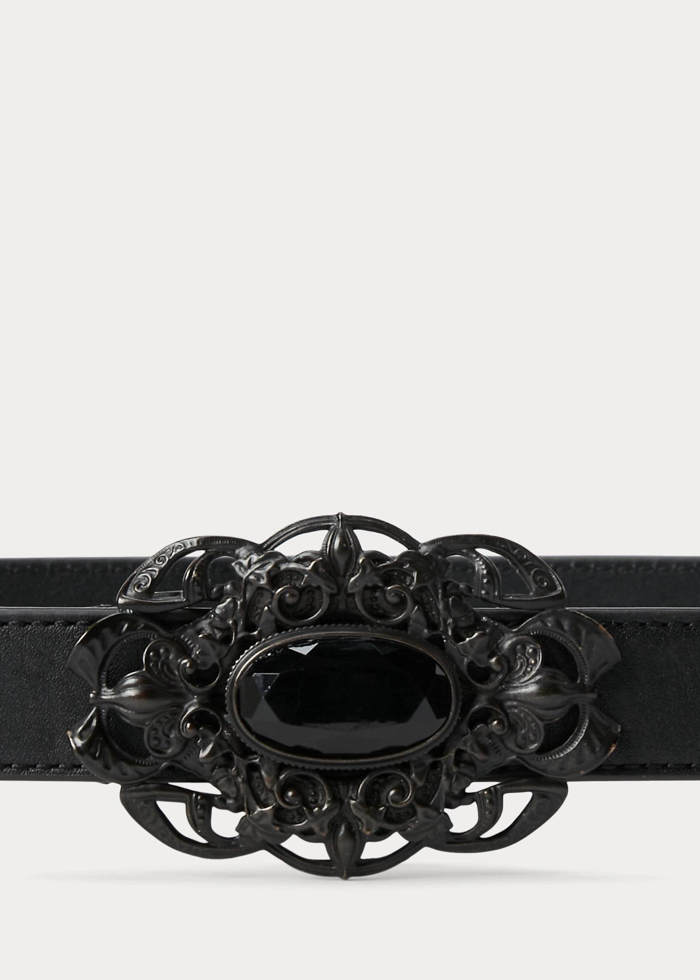 Stone-Buckle Leather Skinny Belt