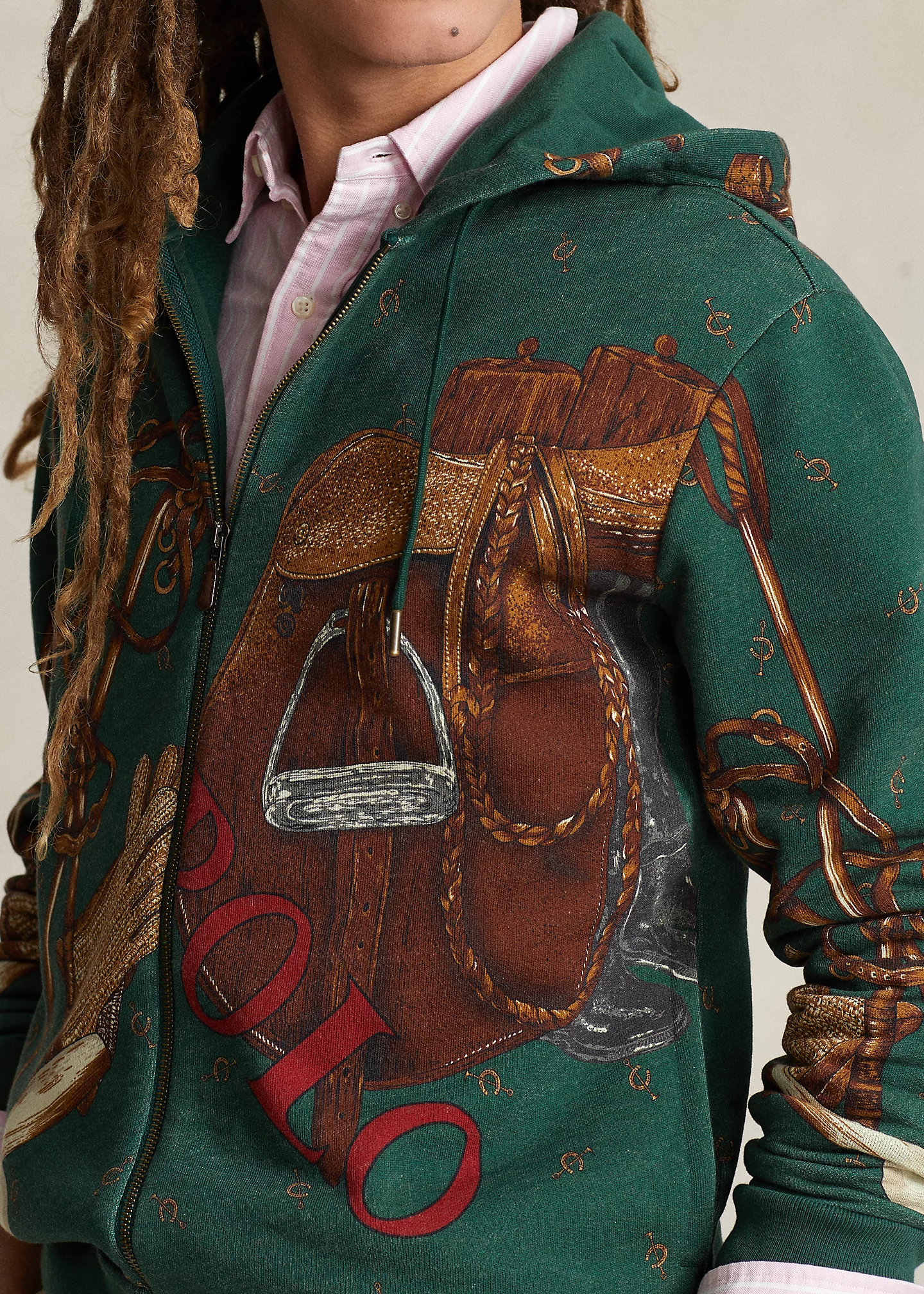 Saddle-Print Fleece Full-Zip Hoodie