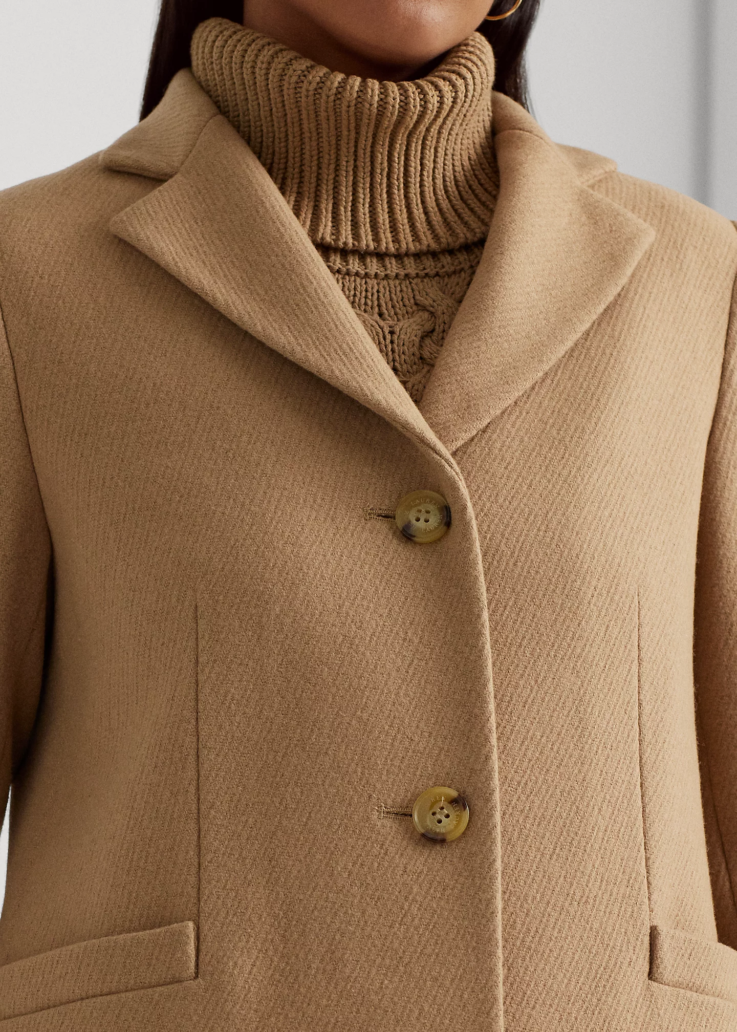 Wool-Blend Twill Reefer Coat