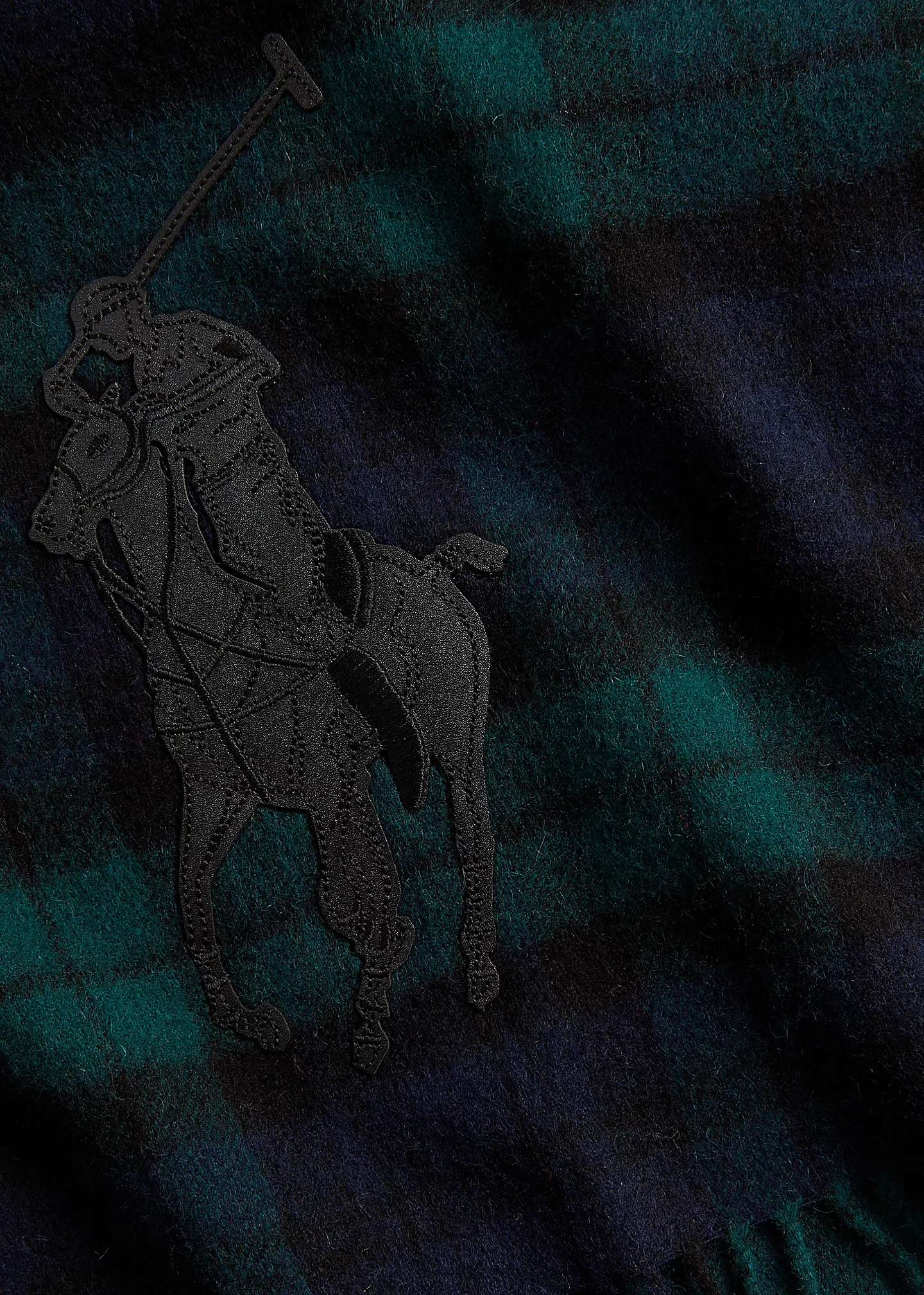 Pony-Appliqué Plaid Wool Scarf