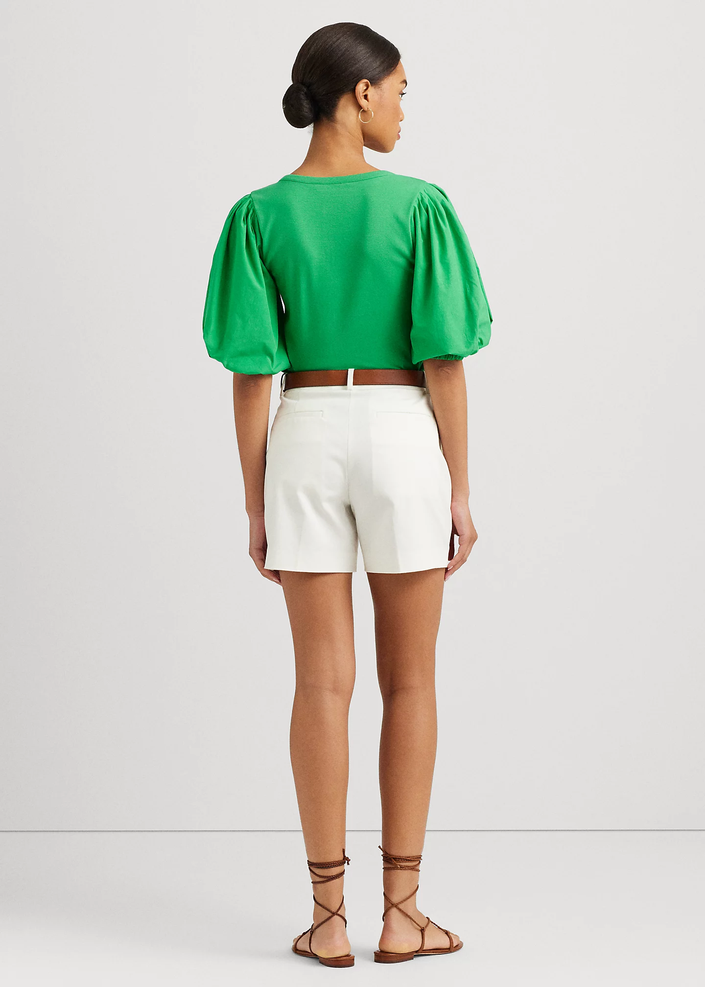 Stretch Cotton Puff-Sleeve Henley Tee