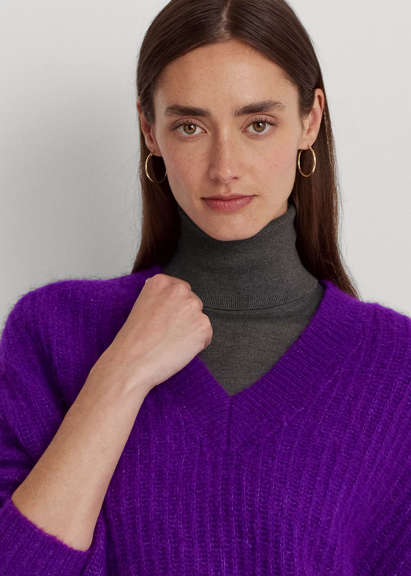 Wool-Blend Ribbed V-Neck Sweater
