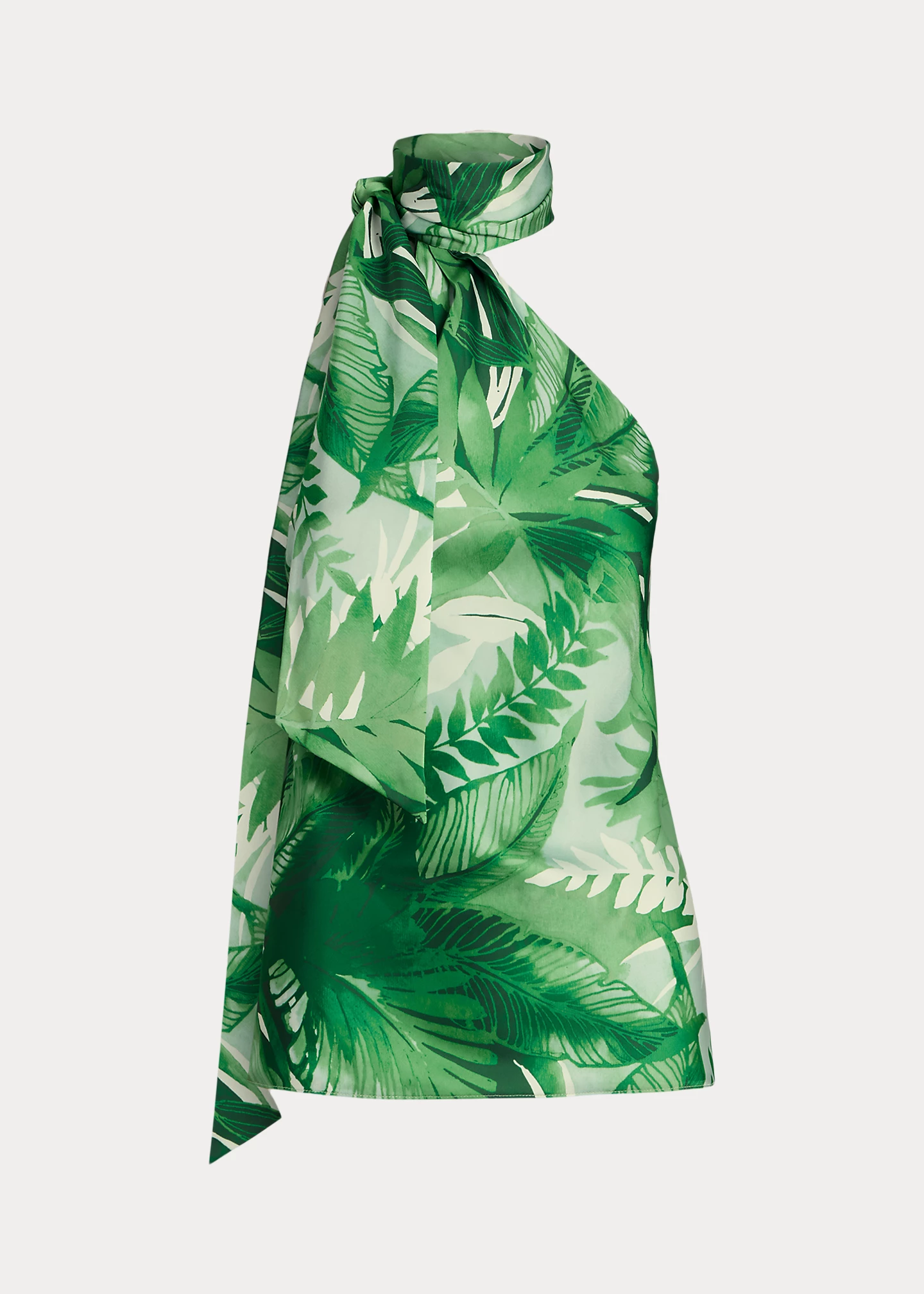 Print Charmeuse Tie-Neck Halter Blouse