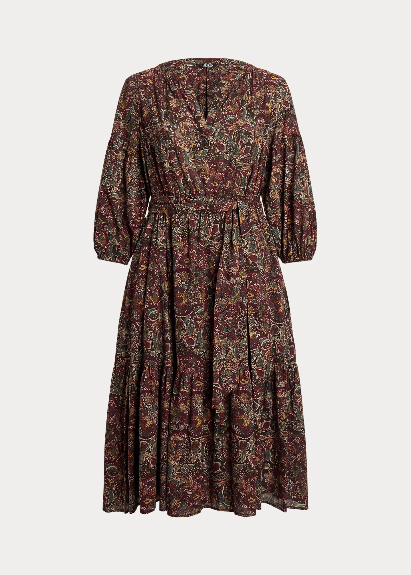 Floral Belted Cotton Voile Tiered Dress