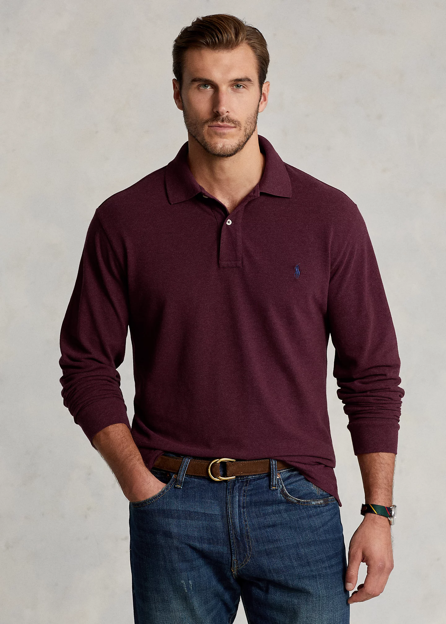 Mesh Long-Sleeve Polo Shirt