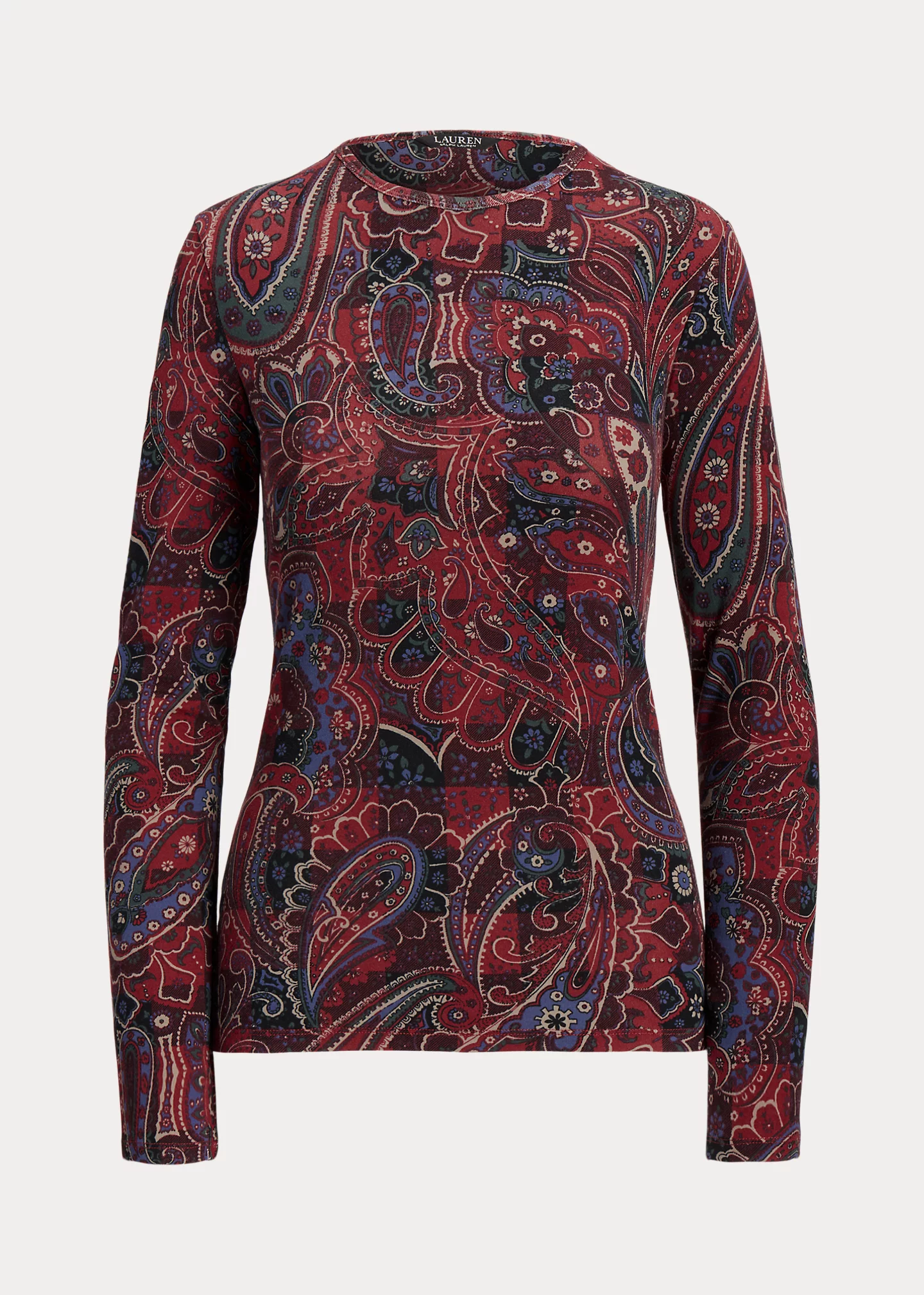 Checked Paisley Cotton Long-Sleeve Tee