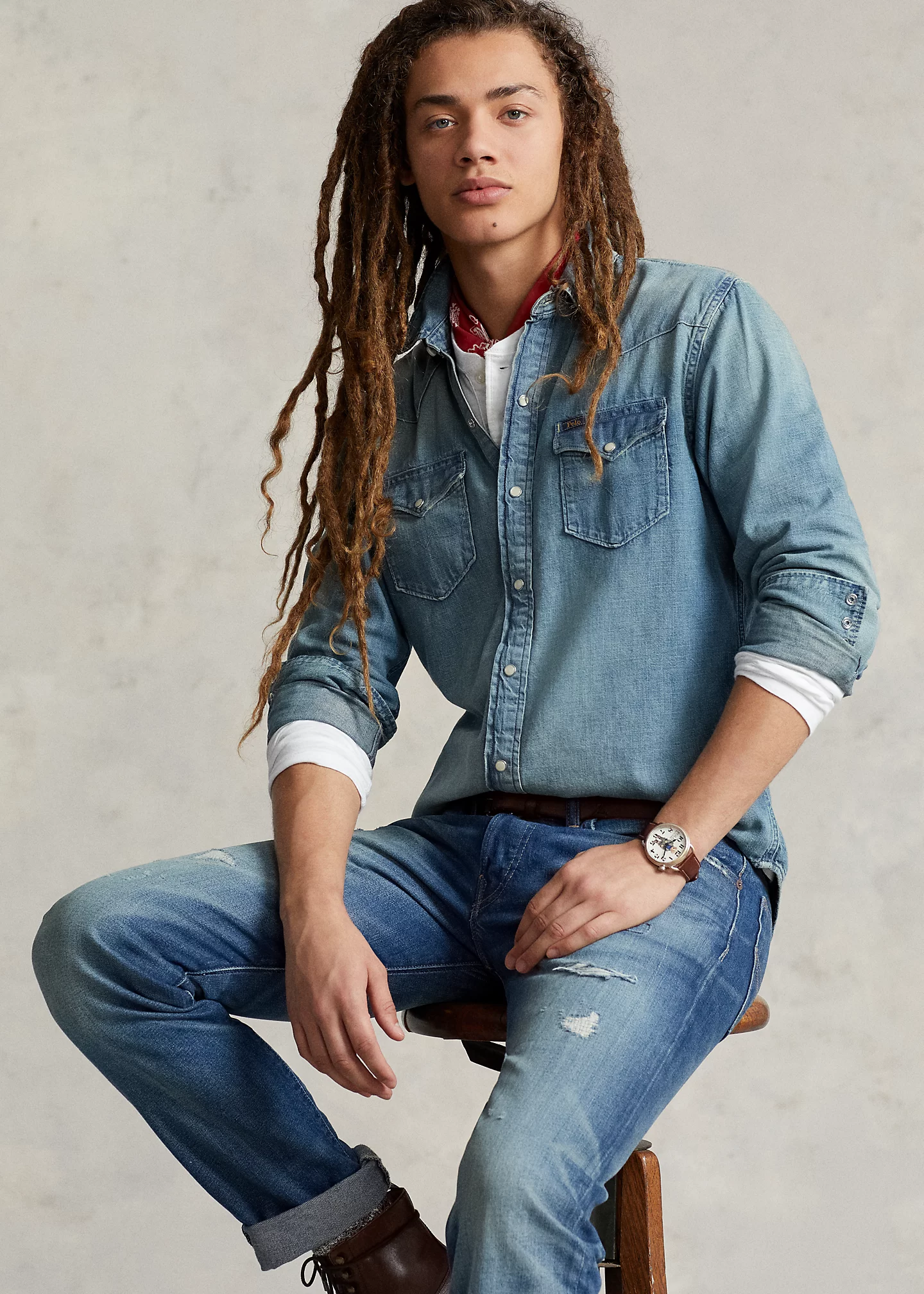 Slub Denim Western Shirt