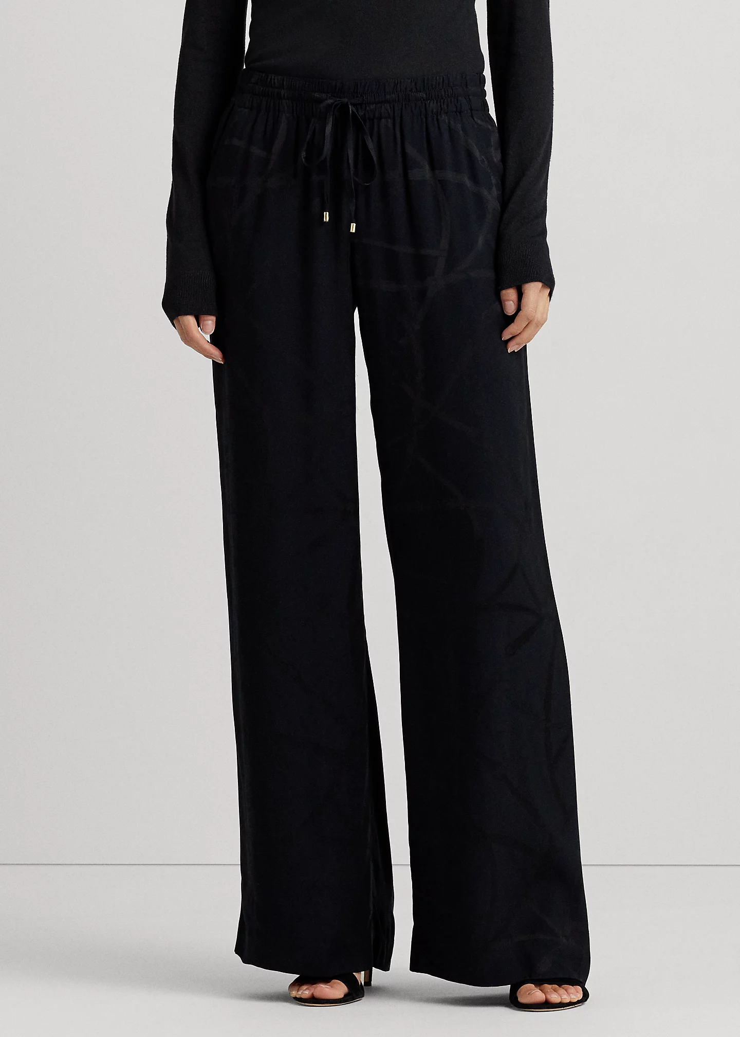 Belting-Motif Jacquard Wide-Leg Pant