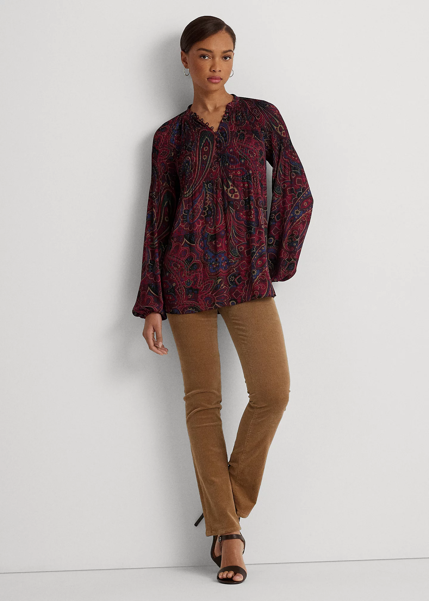Checked Paisley Pleated Georgette Blouse