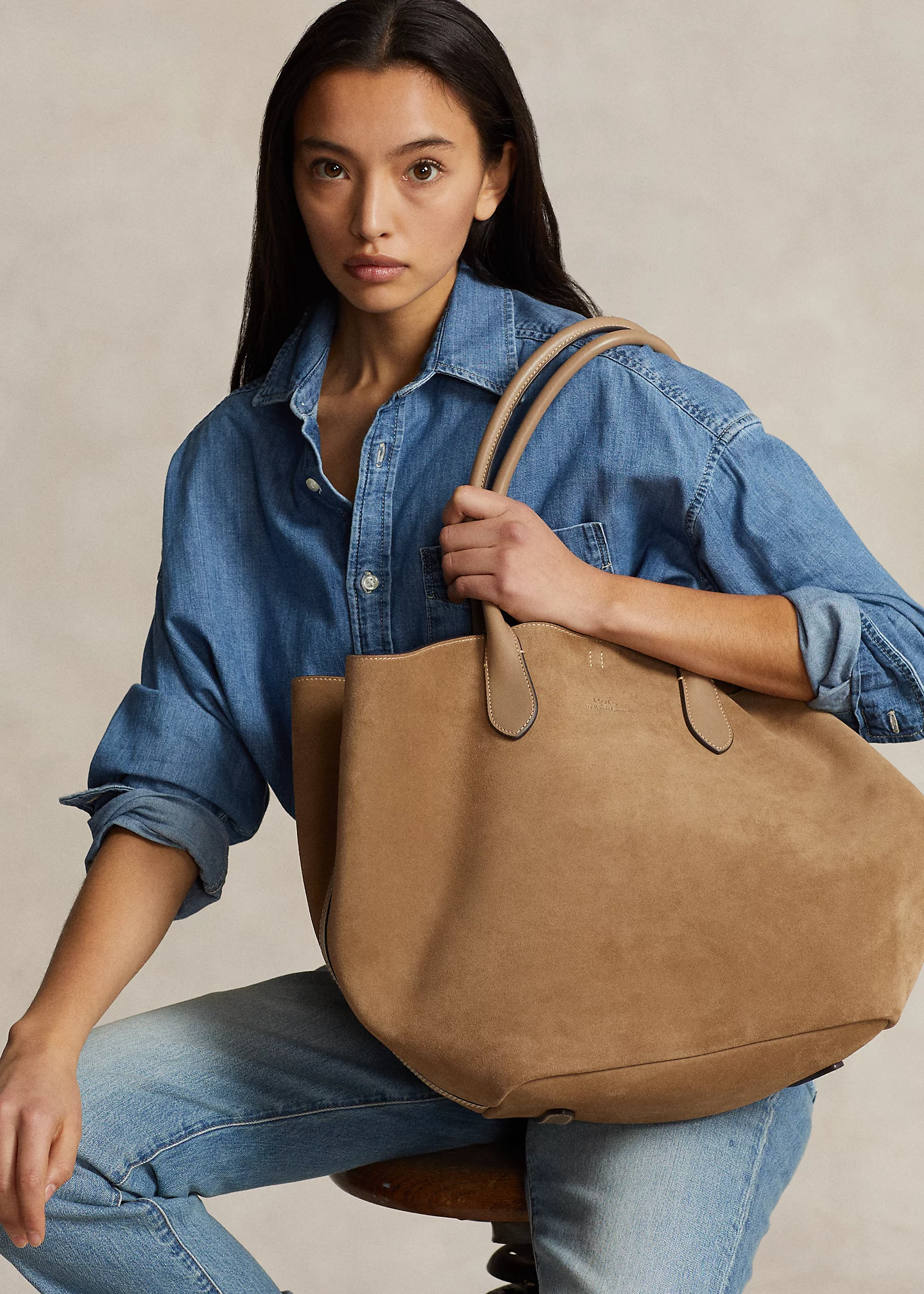 Leather-Trim Suede Large Bellport Tote