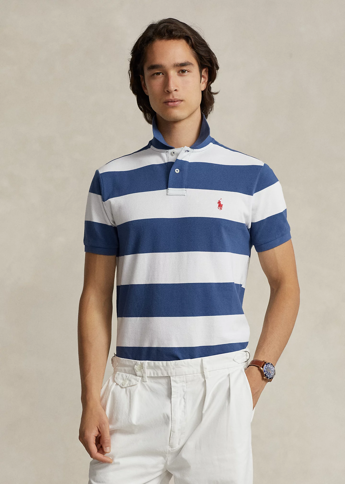 Custom Slim Fit Striped Mesh Polo Shirt