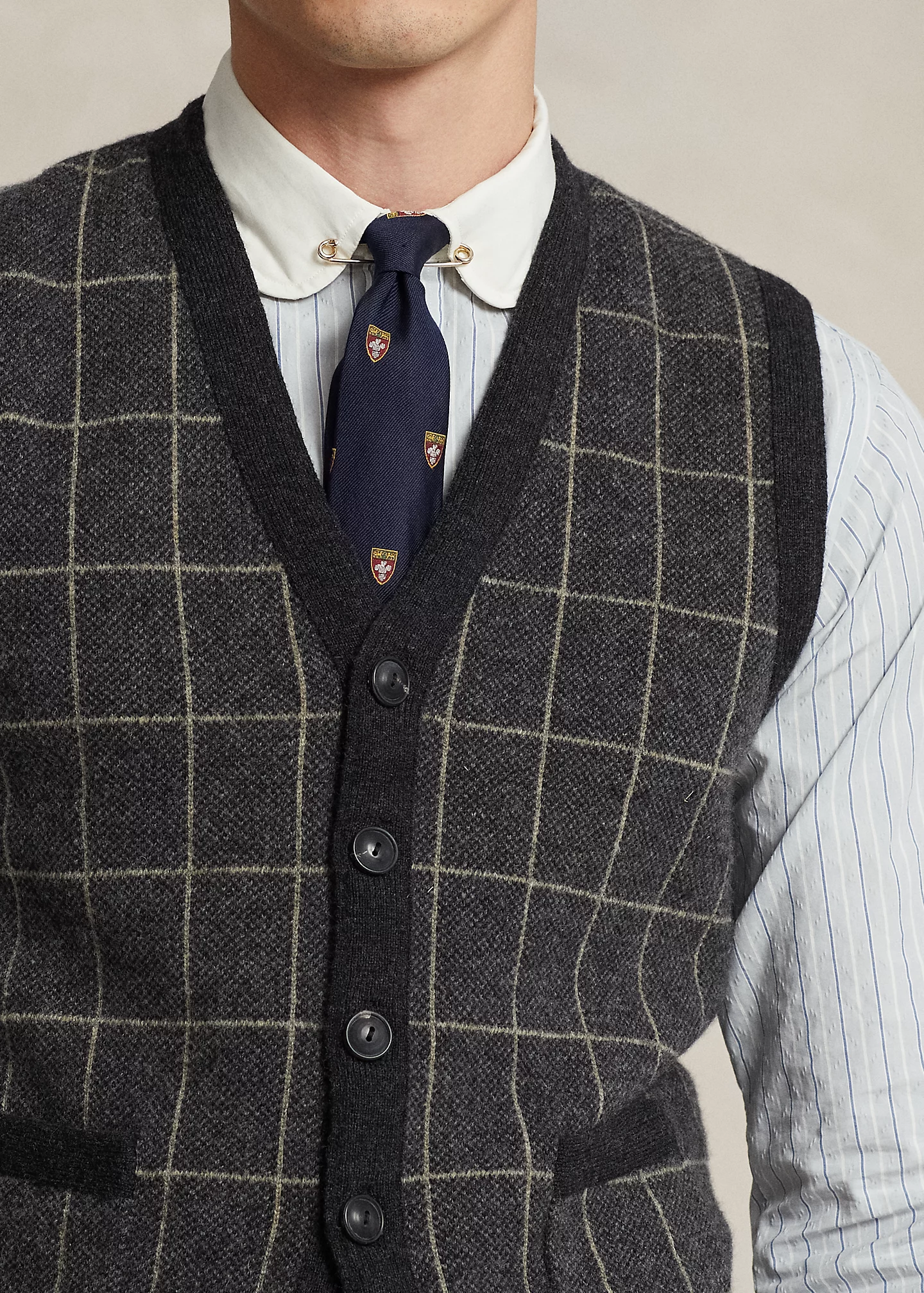 Plaid Wool-Cashmere Sweater Vest