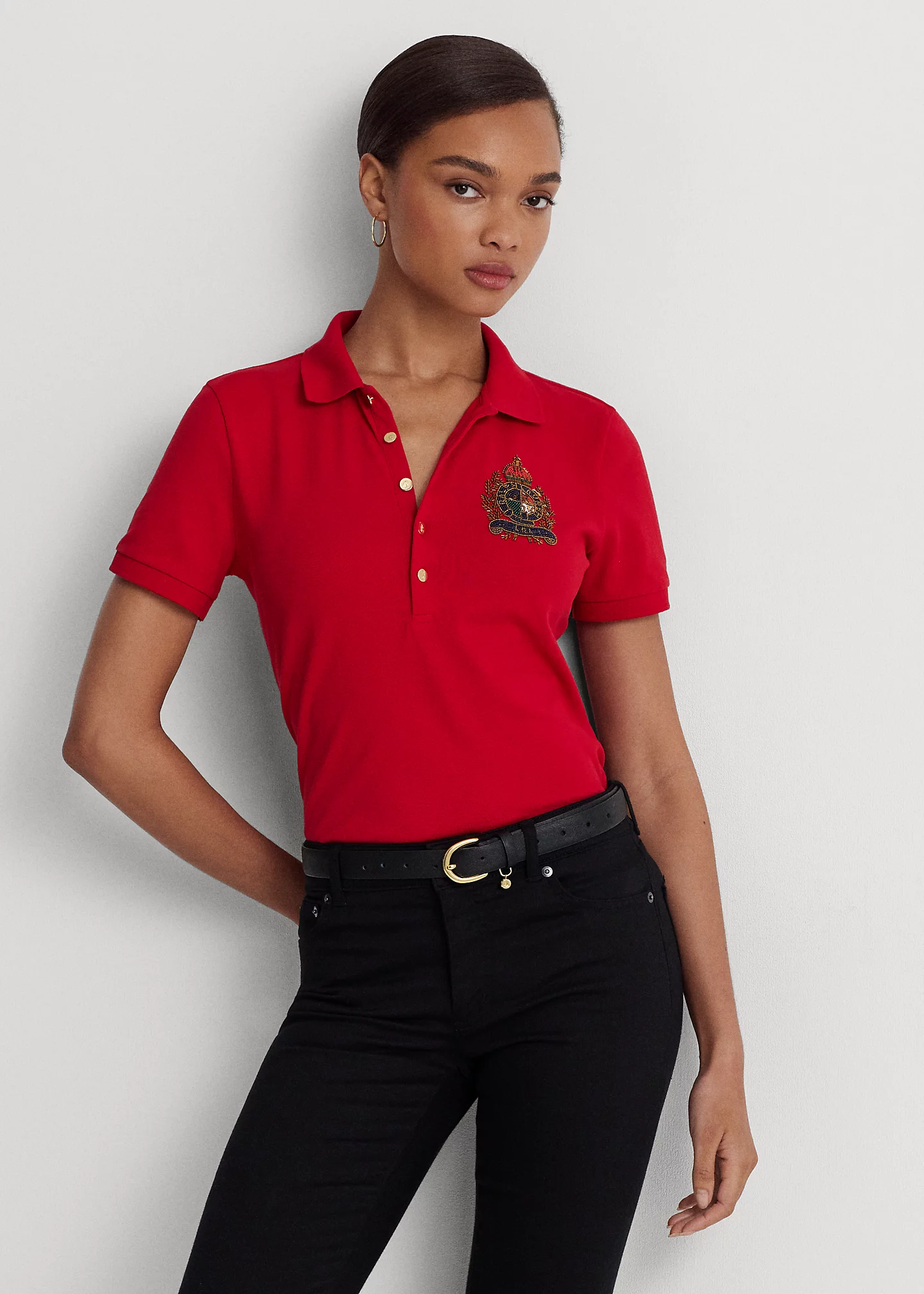 Beaded-Crest Piqué Polo Shirt
