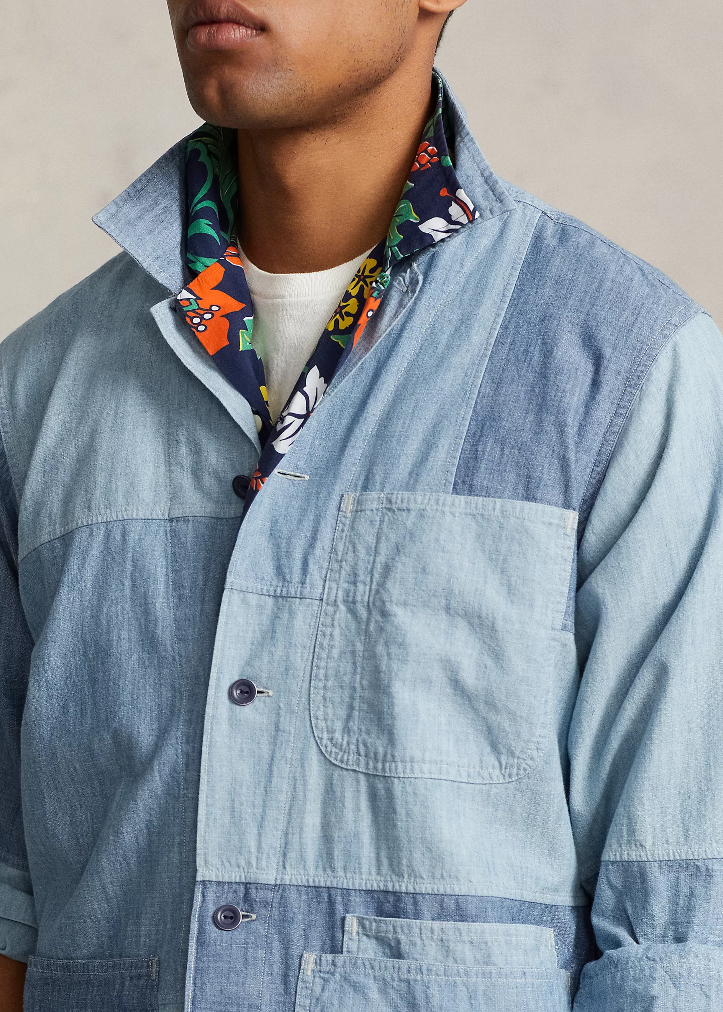 Classic Fit Patchwork Chambray Shirt