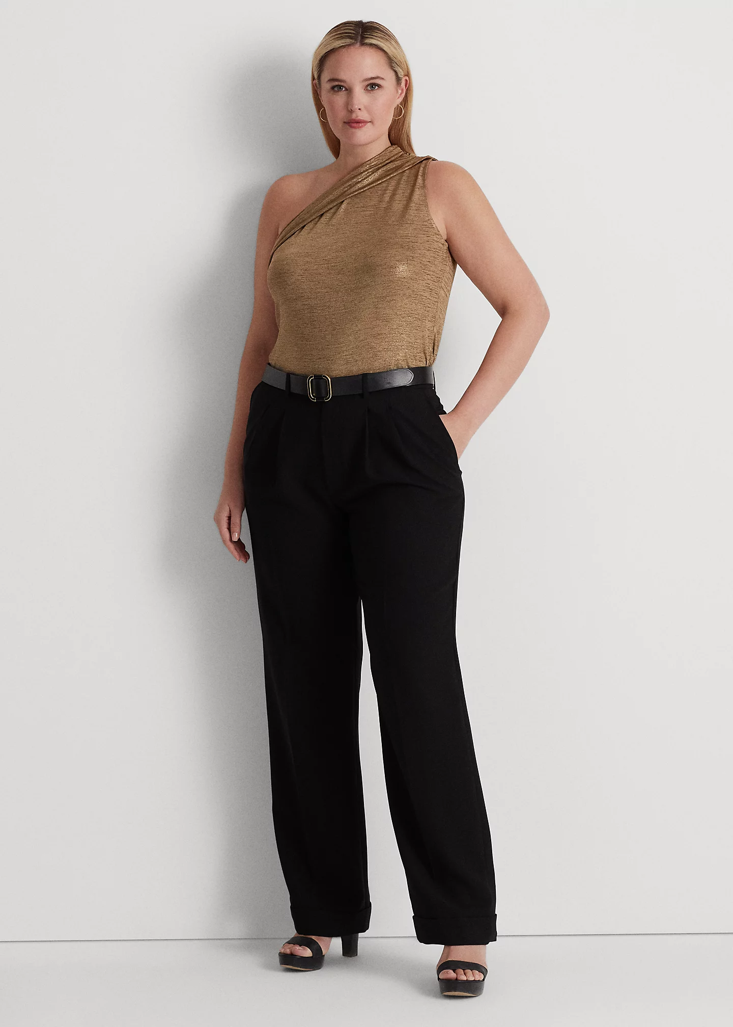 Foil-Print Jersey One-Shoulder Top