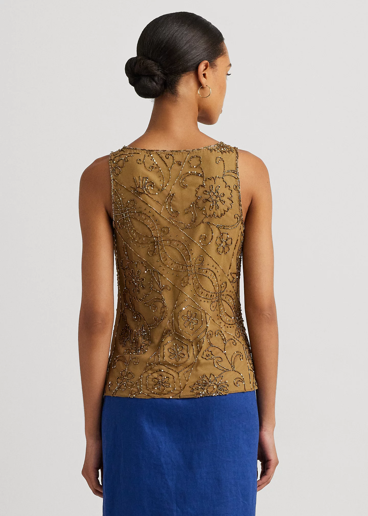 Beaded Mesh Sleeveless Blouse